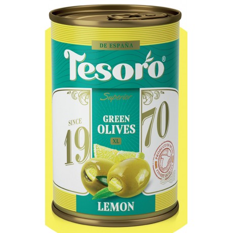 Оливки зеленые, фаршированные лимоном Tesoro, 314мл